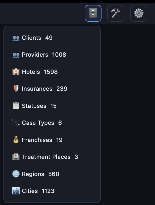 Settings — admin data screen in Quark