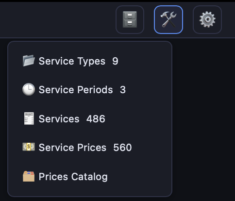 Settings — admin services screen in Quark