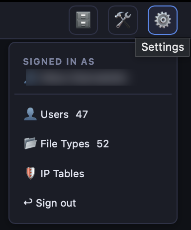 Settings — admin settings screen in Quark
