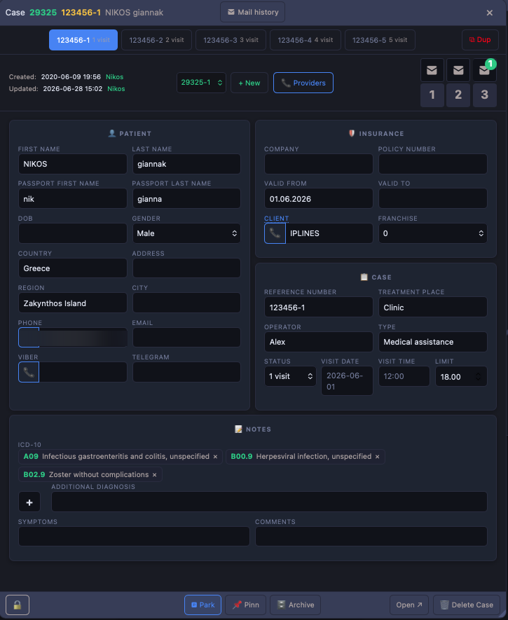 Case card — case screen in Quark