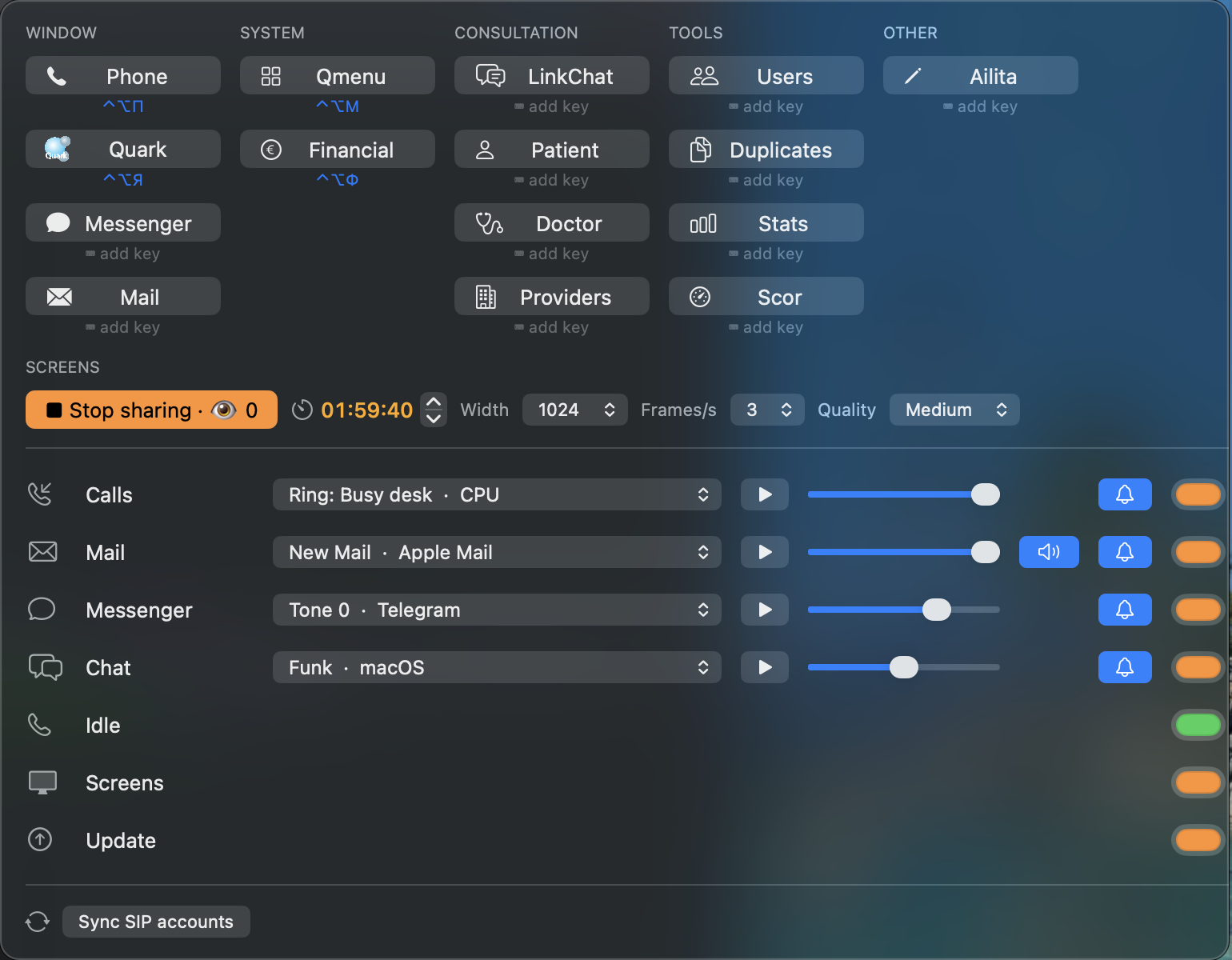 CPU Phone — cpu menu screen in Quark