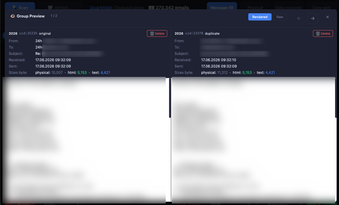 Deduplication — dedup preview screen in Quark