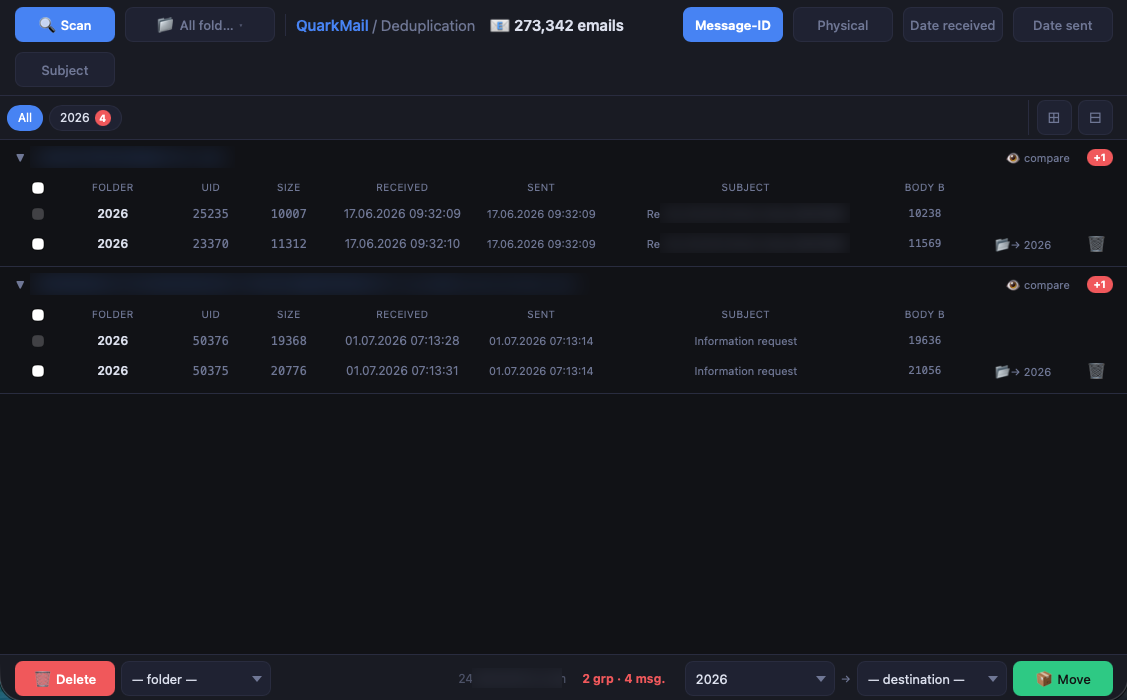 Deduplication — dedup screen in Quark