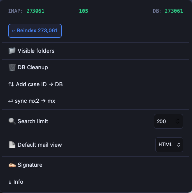 Settings — mail settings screen in Quark