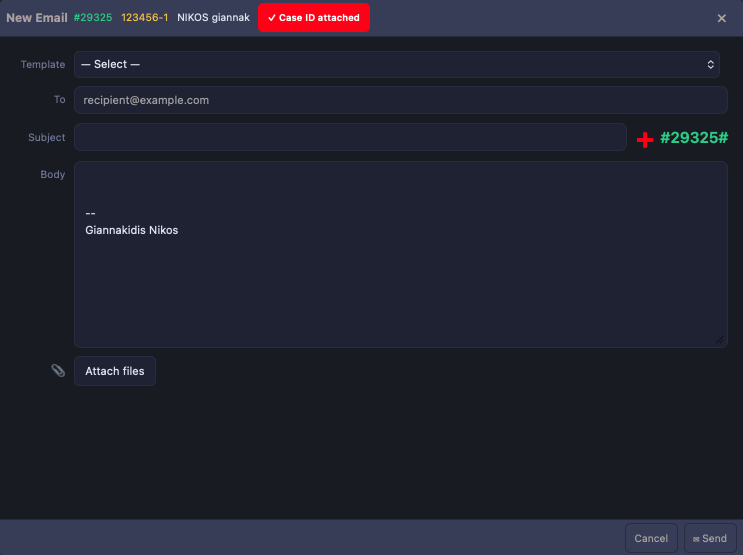 Mail — new email screen in Quark