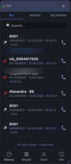 Phone — phone history screen in Quark