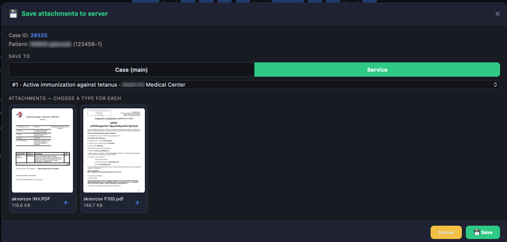 Files — save attachments screen in Quark