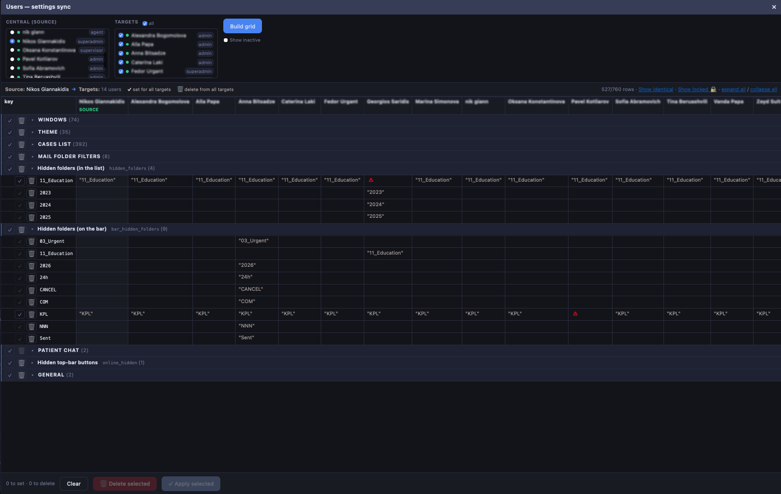 User sync — users settings sync screen in Quark
