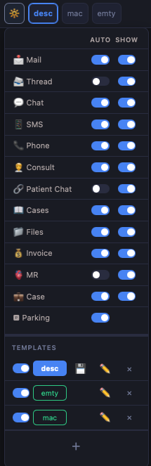 Settings — vdesk templates screen in Quark